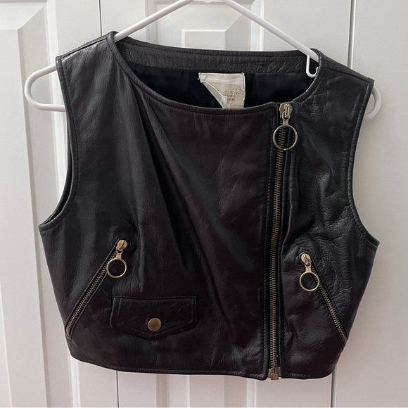 Gorgeous 1980-90s black leather vest/waistcoat - Picture 2 of 8